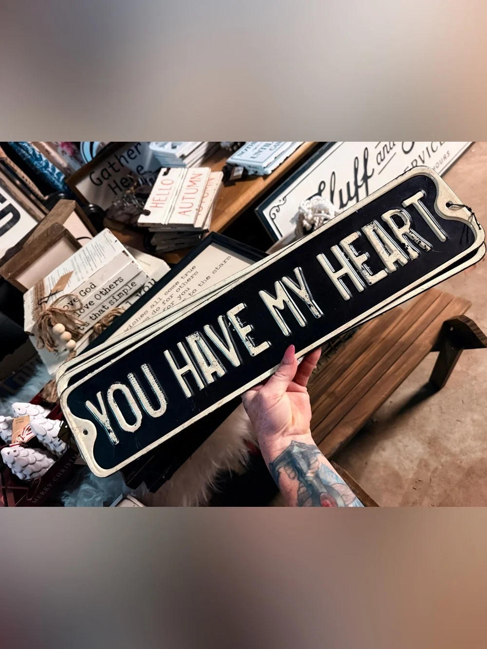 Rustic 'You Have My Heart' Metal Sign - Black & White